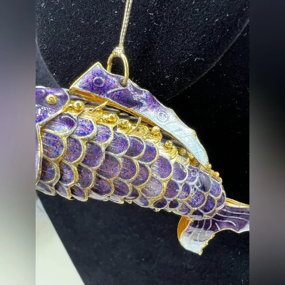 Vintage Chinese Cloisonné Enamel Articulated Swimming Koi Fish Ornament